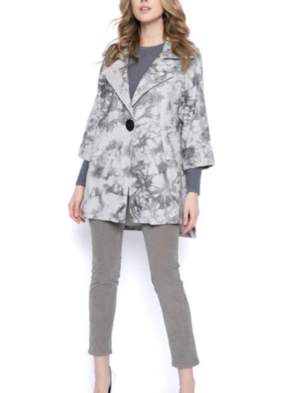 NWT Picadilly Grey Print Corduroy-Style Topper Coat Size M
